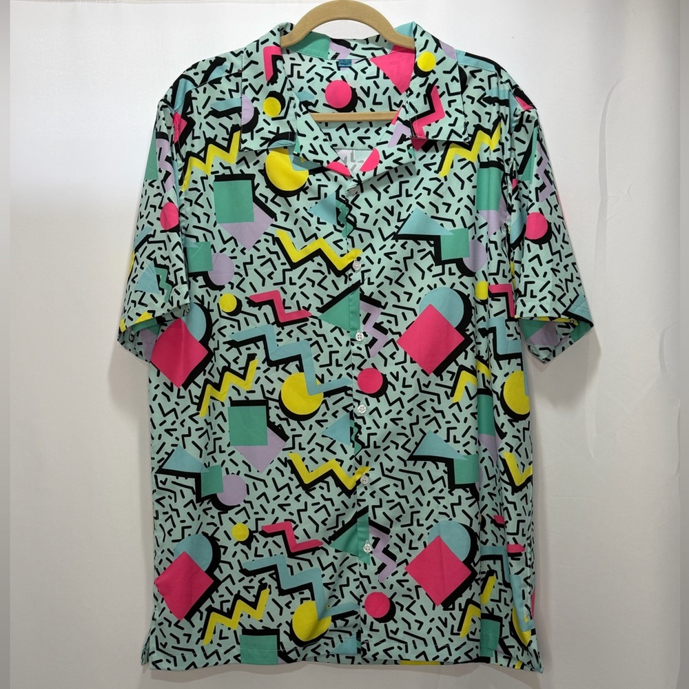80s 90s Men’s Hawaiian Shirt Button Down Short Sleeve Costume Retro Vintage LG - Picture 2 of 8